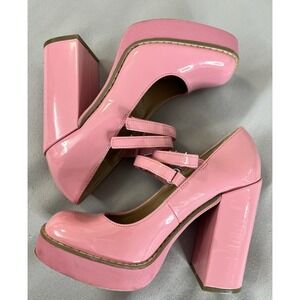 STEVE MADDEN Platform Twice Patent Babydoll Mary Jane‎ Chunky Square Heel Sz 6.5